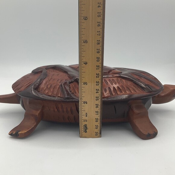 Vintage Hand CArved Wooden Turtle Lidded Box Burro Donkey on Removable Lid Large - Picture 11 of 11